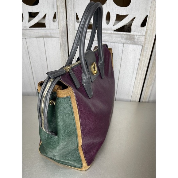 Yves Saint Laurent Muse Two Cabas Tote Purple Green Pebble Leather Carry All Bag - Picture 4 of 13